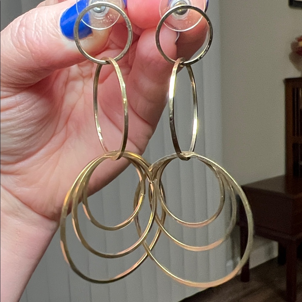 Modernist Interlocked Circles Gold Hoop Drop Dangle Earrings